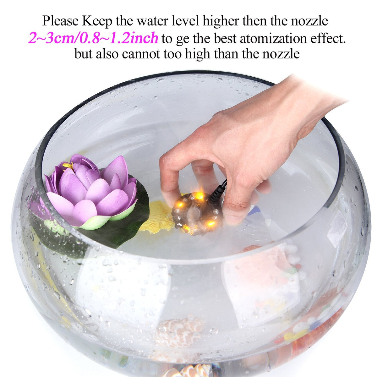 AGPTEK Aluminum Mist Maker Water Fountain Pond Fogger Air Humidifier Atomizer Mini Fog Machine with 12 Color Changing LED Lights