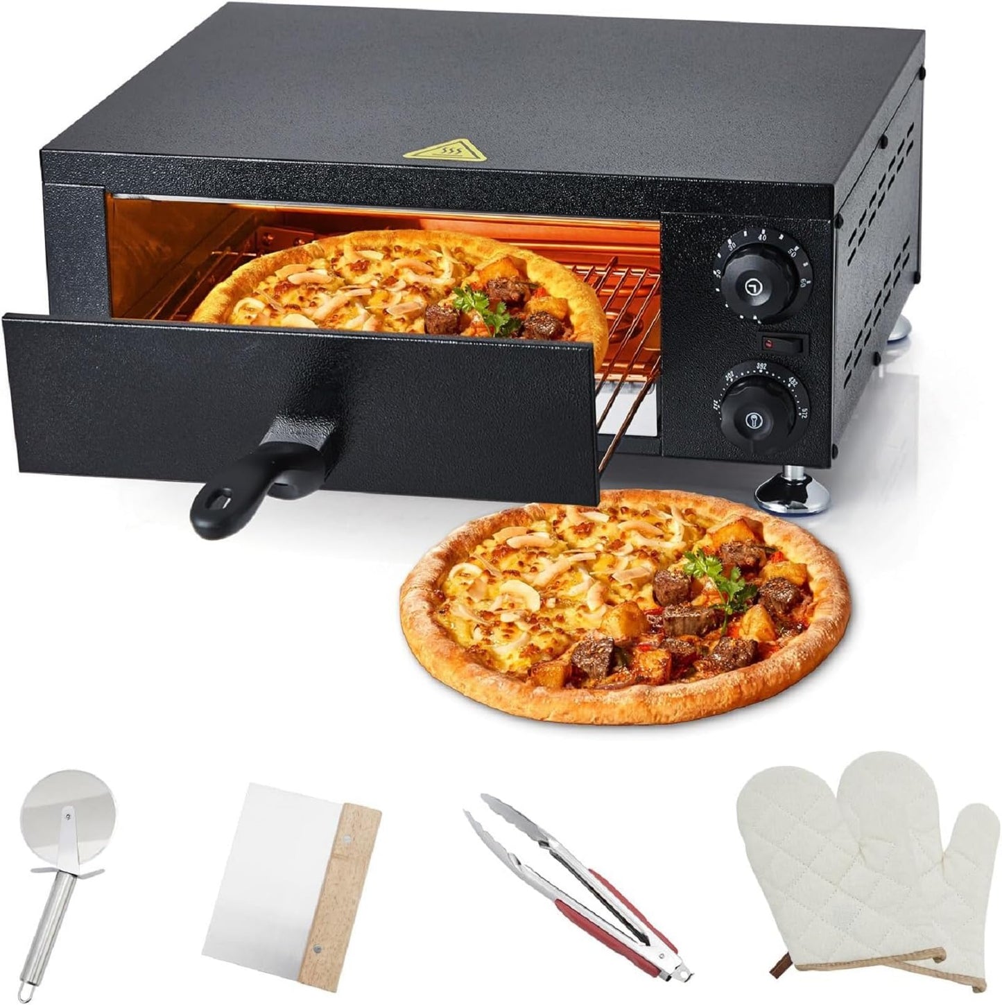 Professional 12" Countertop Pizza Oven | 1100W Electric Baking Machine with 60-Min Timer | Stainless Steel Construction for Food Service & Catering