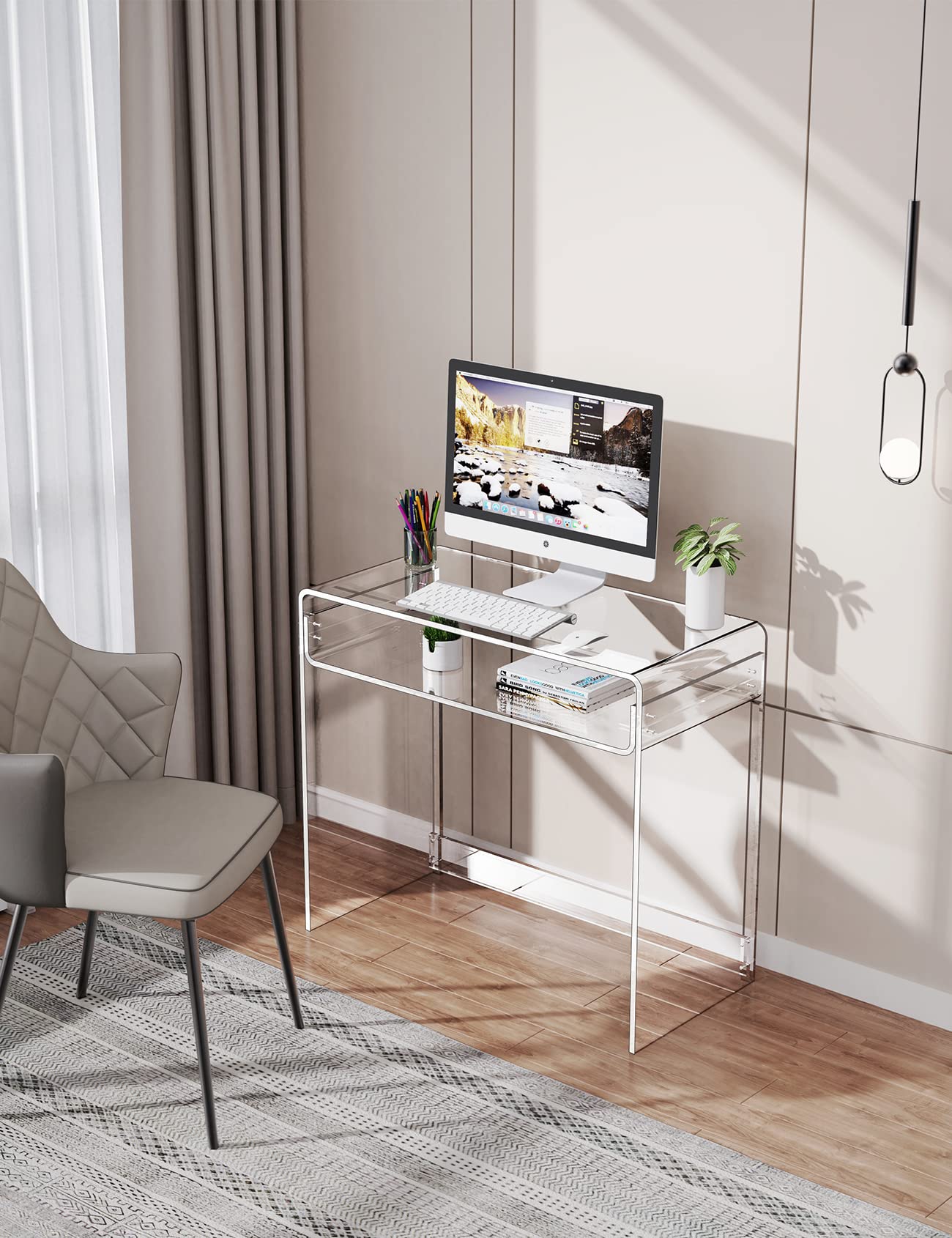 solaround Acrylic Desk Laptop Study Table Home Office Console Table Entrance Tables, 33.5'' x 15.7'' x 29.5'' (Clear)