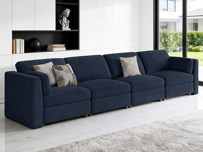 CUGOAO 153.4'' Modular Sectional Sofa, Oversized, Sectional Couch, Deep Seat Chenille Cloud Couch Sofa, Removable Cover, Mordern Upholstered Couches for Living Room, Apartment, Office, Blue