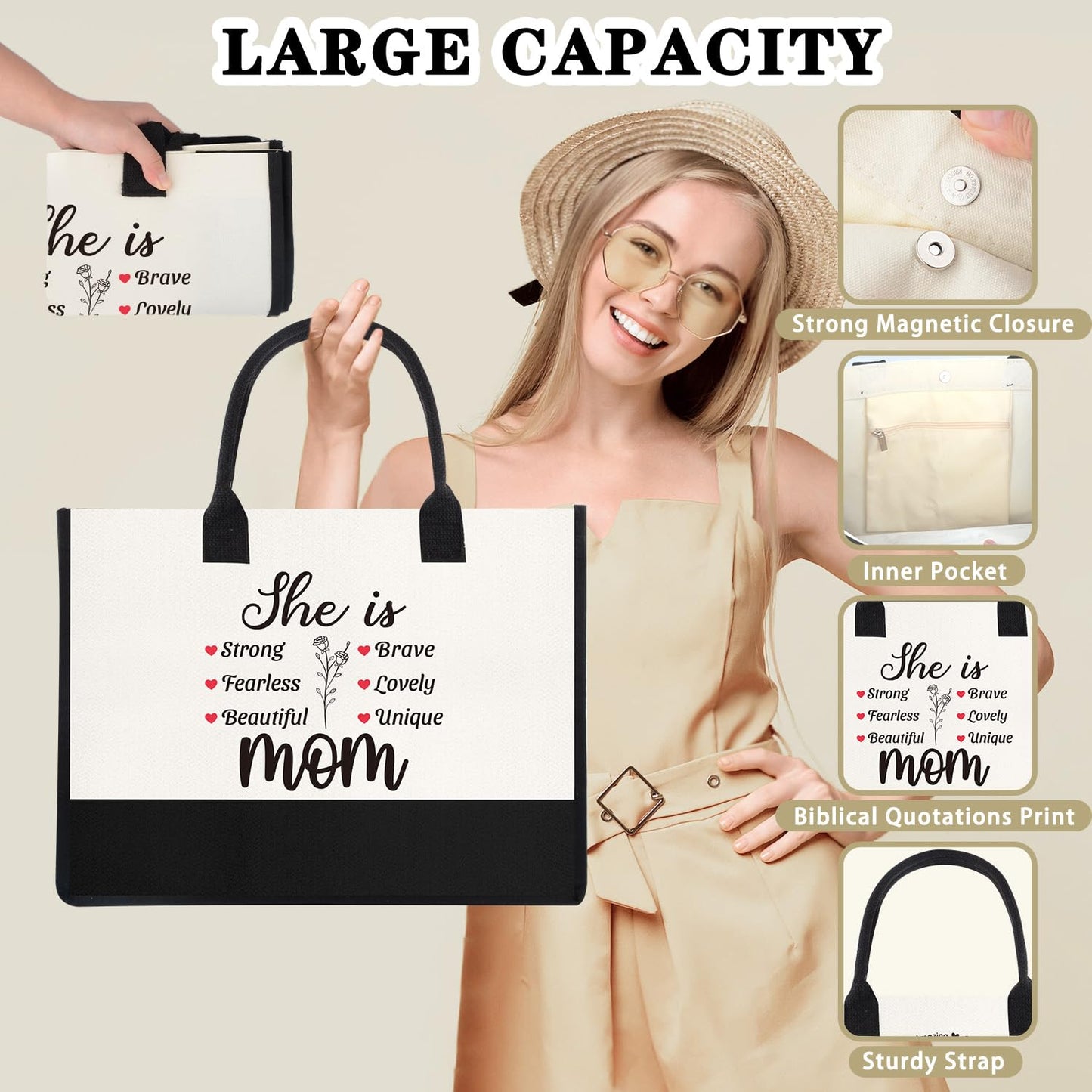 Nigifter Gifts for Mom, 6 PCS Mom Birthday Gifts from Son Daughter, Reusable Grocery Tote Bags Set for Birthday Christmas Mothers Day New Mum