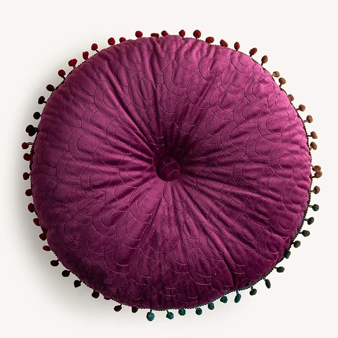 vctops Velvet Soft Round Chair Pads Cute Gradient Pom Pom Indoor Dining Chairs Cushion (Purple, Diameter 16")