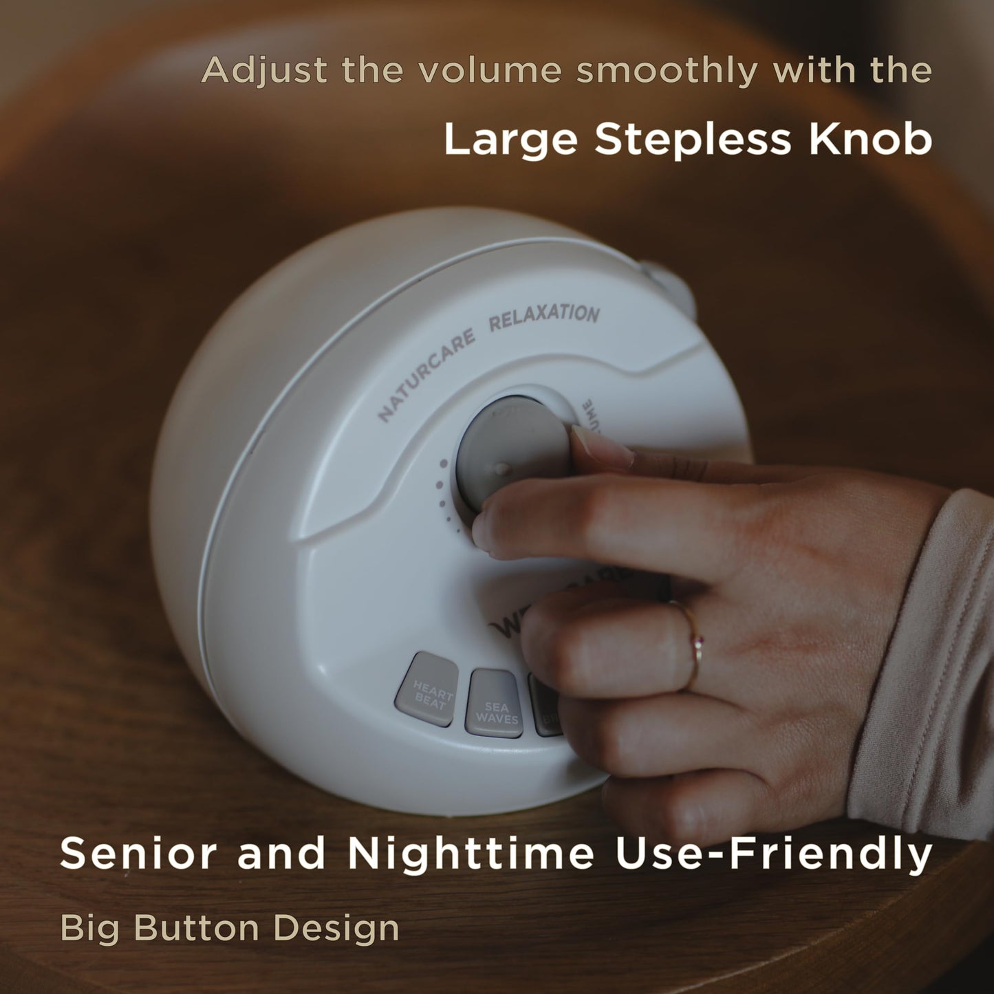 WELLCARE-Naturcare Sound Relaxation: White Noise, 7 Nature Sounds, Sleep Sound Machine, Calm Infants, for Baby, Kids, Adult. Stepless Volume, Timer, Powered by Adapter(Incl.) or Batteries(Not Incl.)