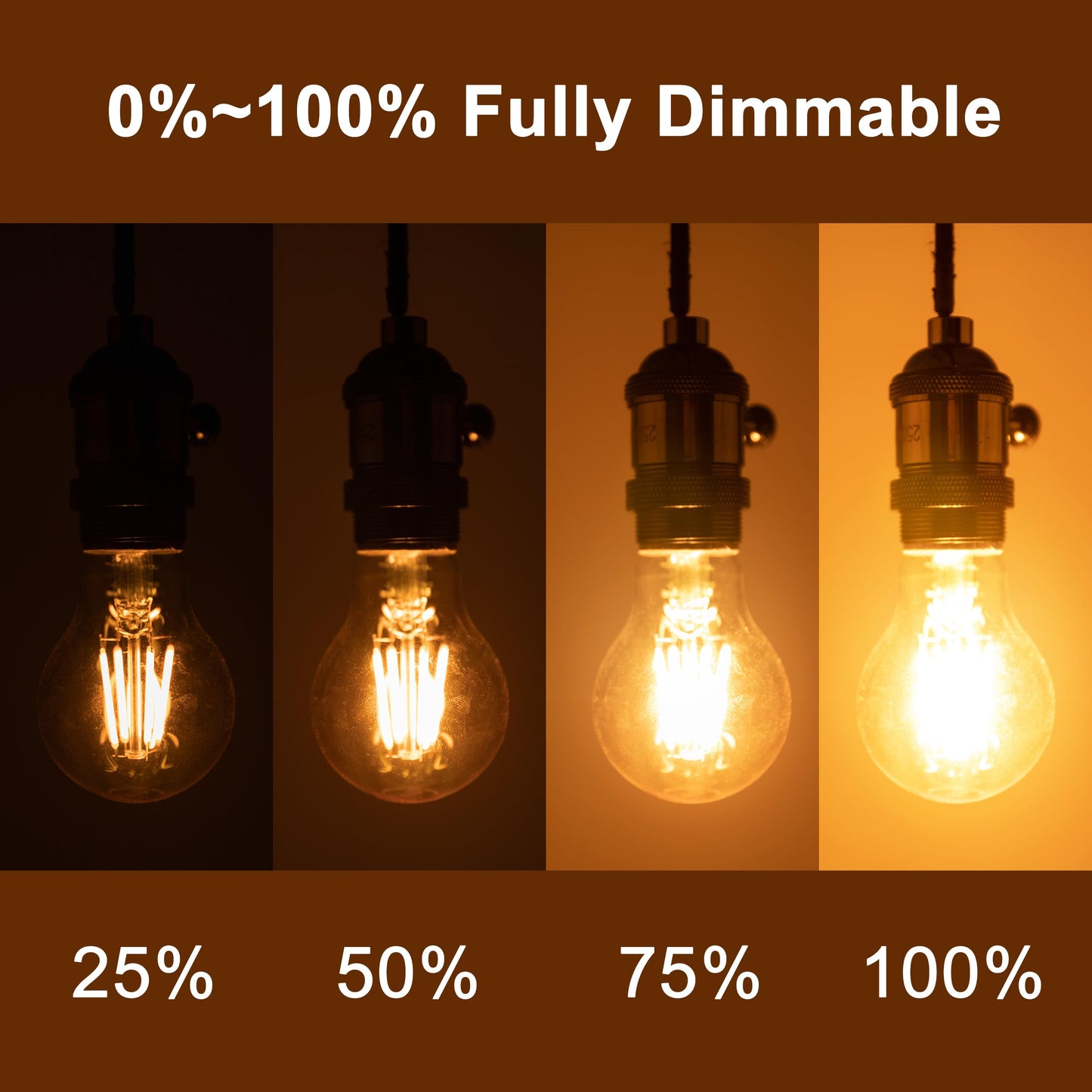 runquiz 2200k Led Light Bulb,Vintage A19 Edison Bulbs,Dimmable Amber Warm White Tone Light Bulb,Antique Led Filament Light Bulbs,Old Style Light Bulbs,40W/60W Equivalent,4 Watt/6 Watt,E26 Base