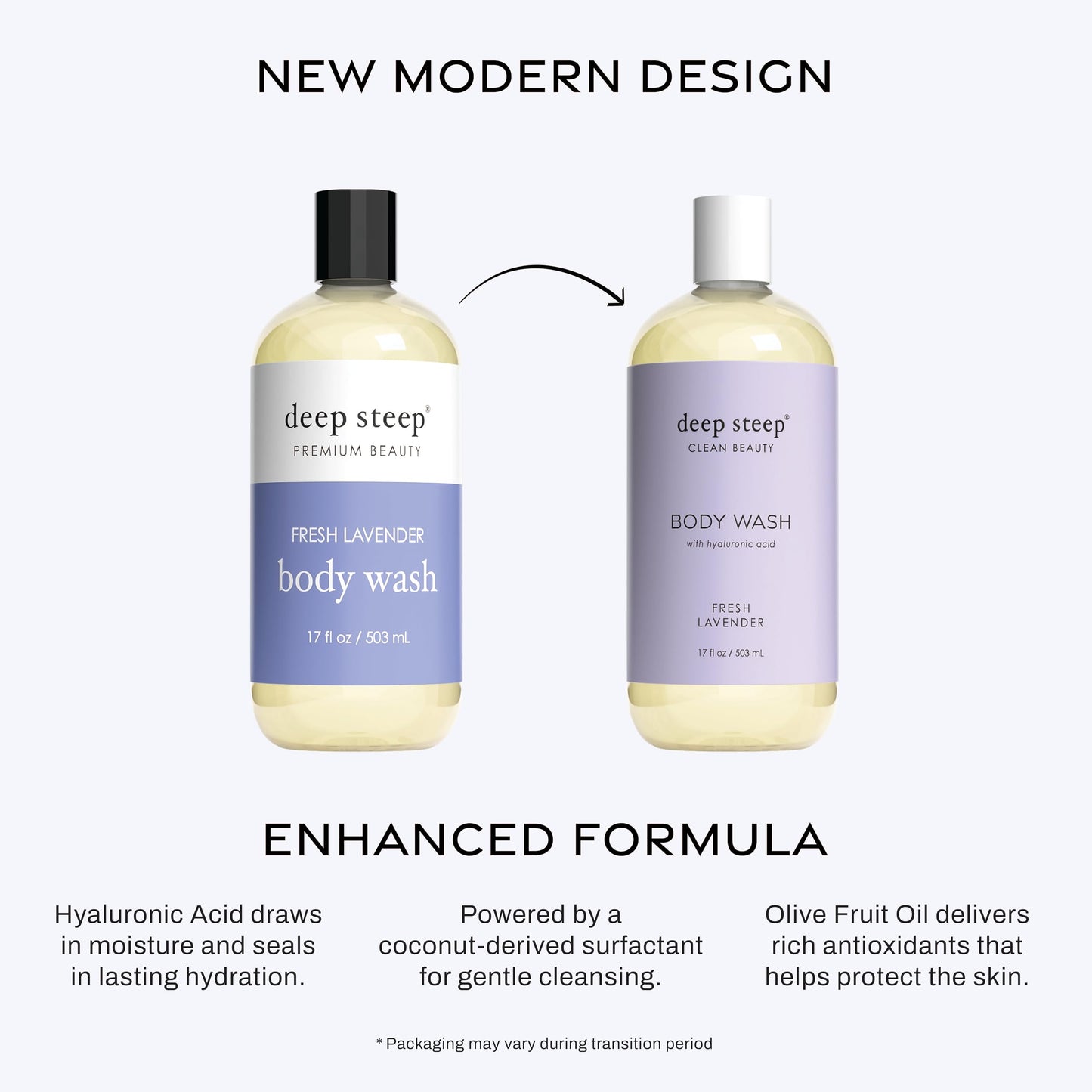 Deep Steep Body Wash, Fresh Lavender, 17 oz - Hydrating Shower Gel with Hyaluronic Acid, Shea Butter, Aloe Vera & Argan Oil - Ve