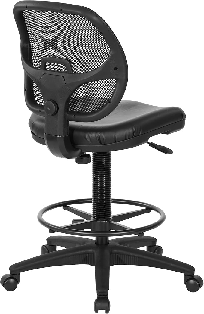 Office Star DC Series Deluxe Breathable Mesh Back Ergonomic Drafting Chair with Lumbar Support and Adjustable Footring, Black Vinyl
