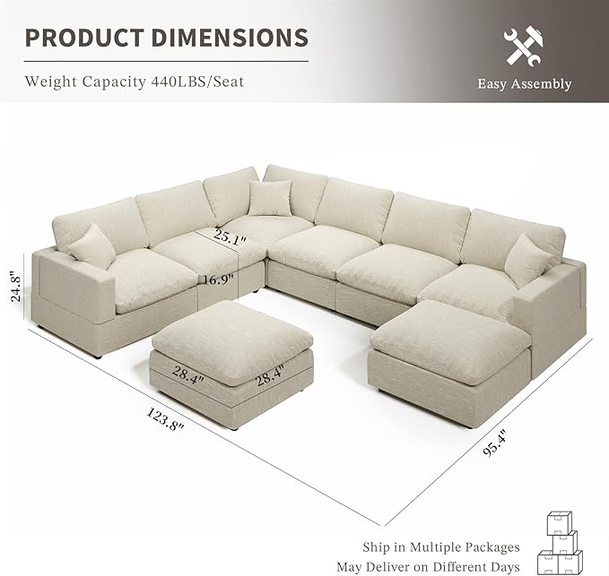Cloud Couch Modular Sectional Sofa for Living Room, Convertible Upholstered Comfy Couches Deep Seat Sofa Sleeper Sofa Bed, Removable & Washable Cushion Covers, Filled with Down Cotton