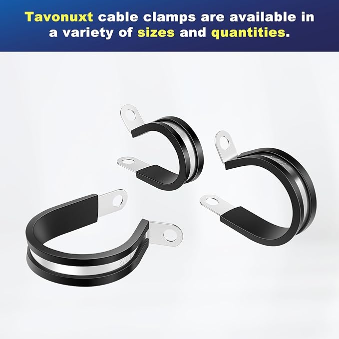100PCS 3/4 Inch Cable Clamps, 304 Stainless Steel Rubber Coated Cable Clamps, Pipe Clamps