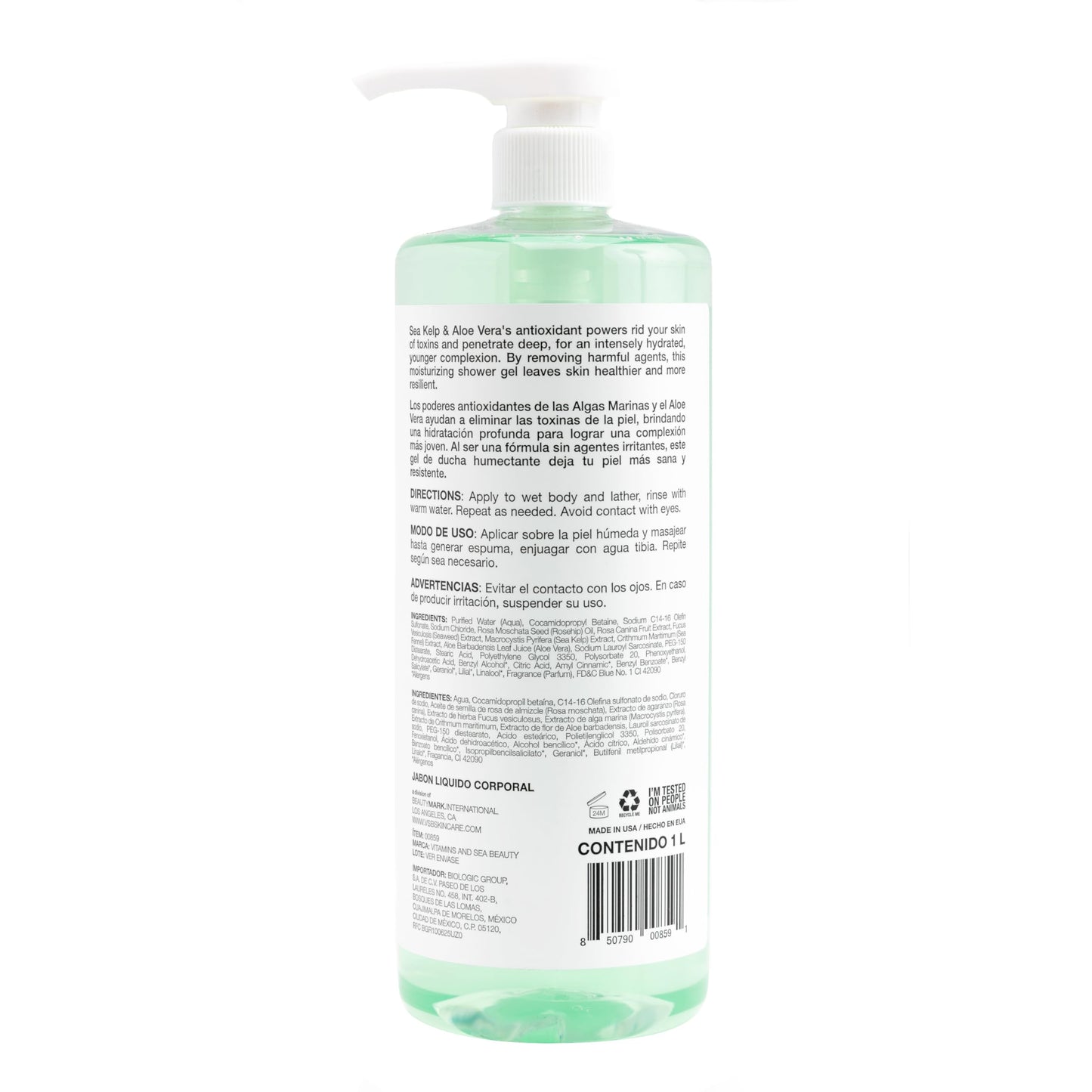 Moisturizing & Healing Body Wash with Sea Kelp & Aloe Vera - Hydrating Cleanser for Dry Skin - Vitamin-Enriched Shower Gel - 33.