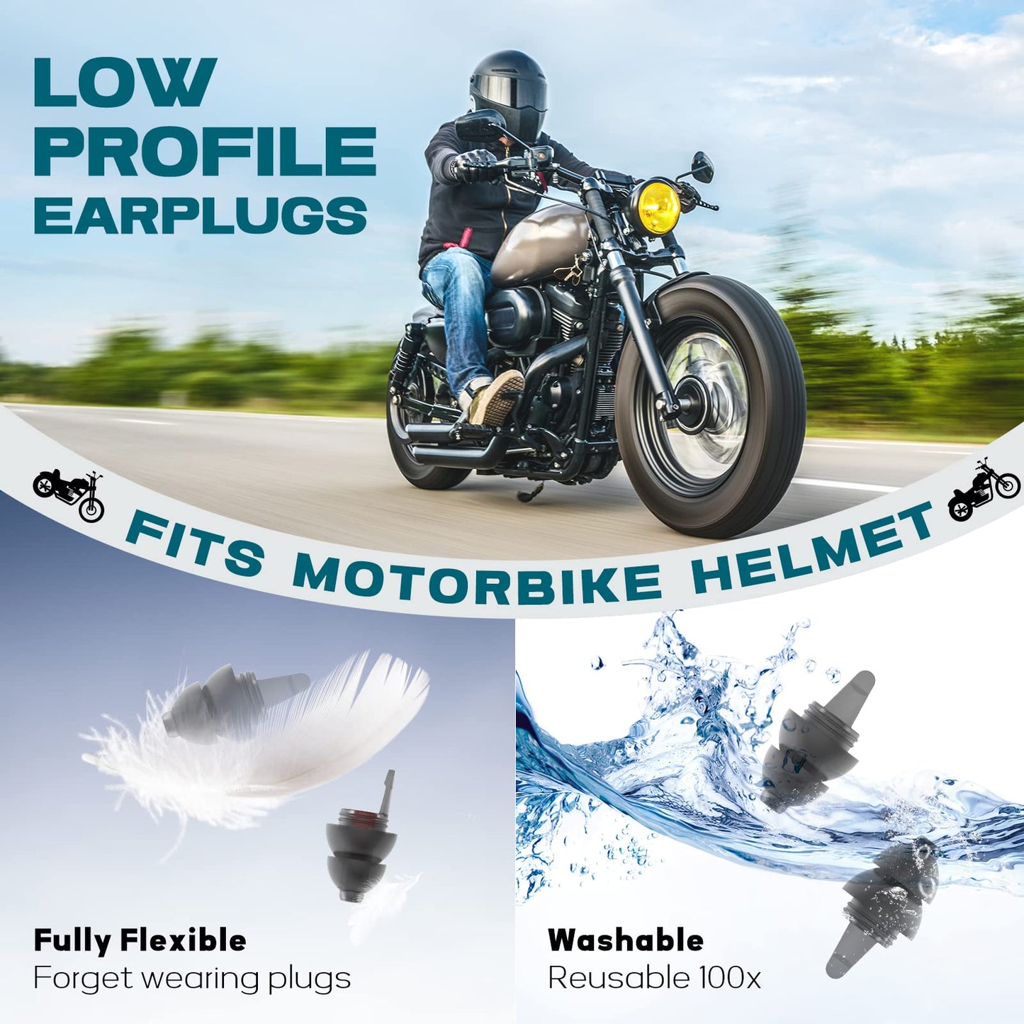 Softvox Motorcycle Ear Plugs for Wind Noise Reduction - 2 Pairs - 25dB - Motorcycle Accessories - Reusable Moto Earplugs, Soft Comfortable Hearing Protection for Motorbike, Touring, Racing, Riding