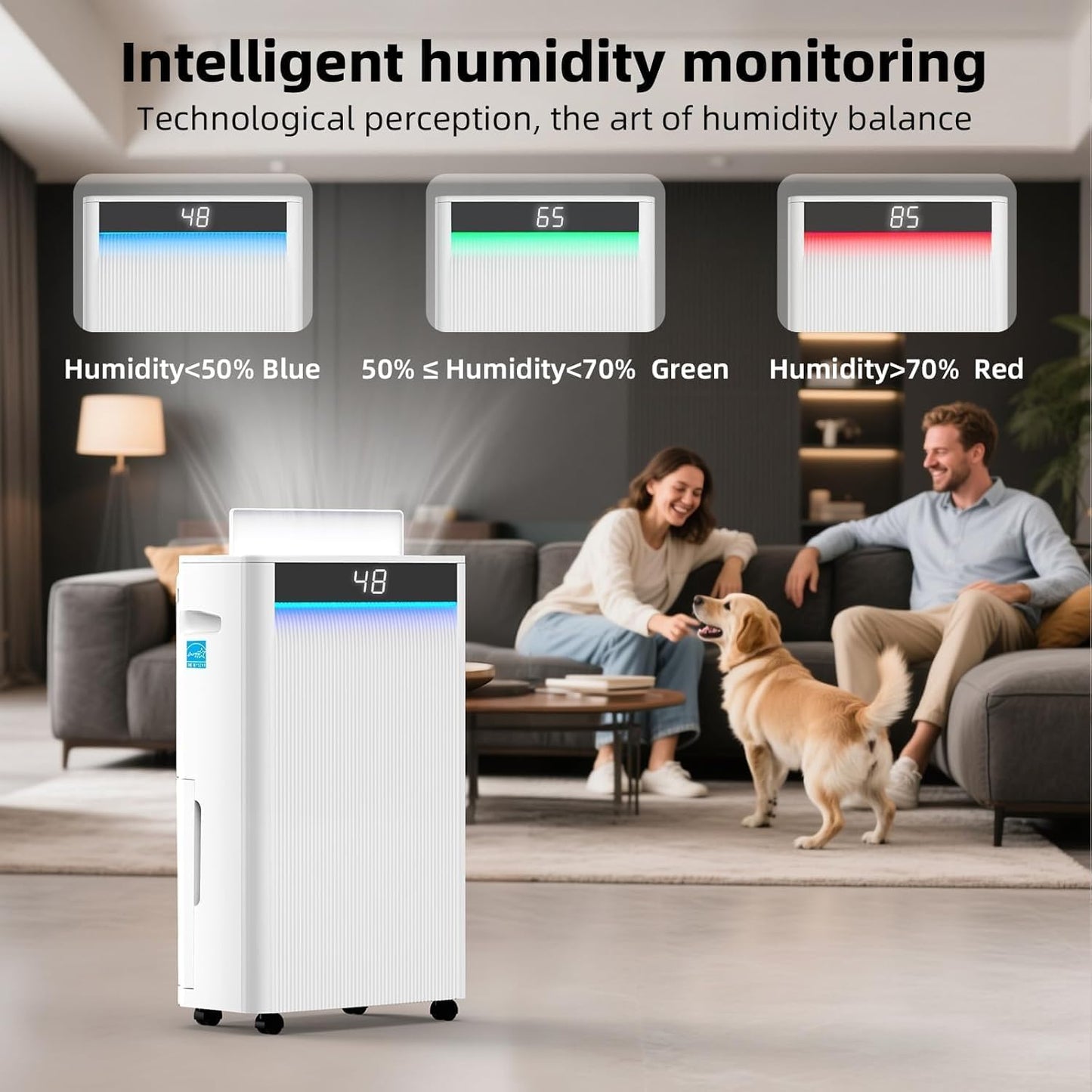 KeepGlad 80 Pint Dehumidifier with Drain Hose, 4,500 Sq.Ft Energy Star Compressor Dehumidifier for Home Basement Bedroom Bathroom Large Room, Intelligent Humidistat, 1.84 Gal Tank, Quiet 40dB