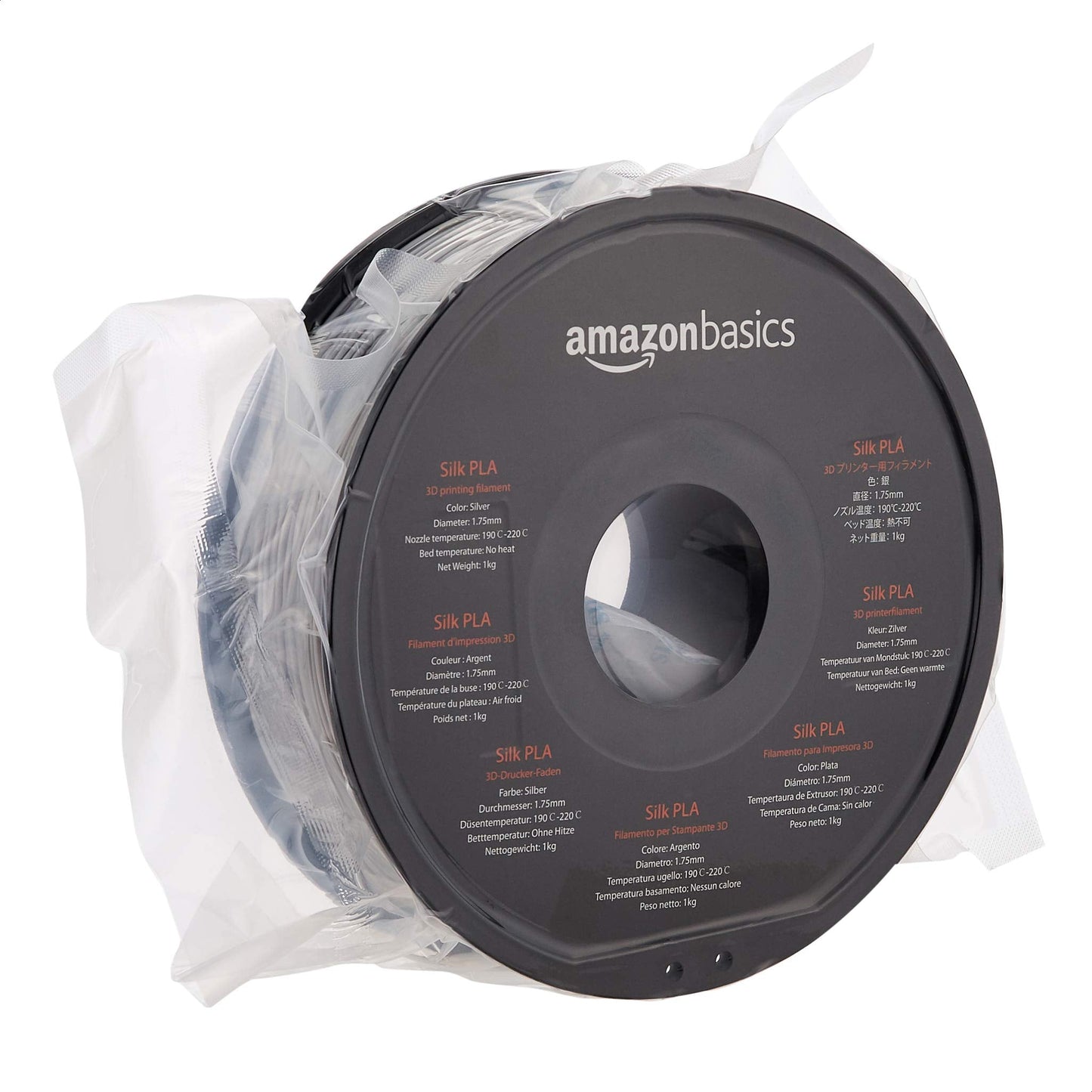Amazon Basics Silk PLA 3D Printer Filament, 1.75 mm, Silver, 1 kg Spool (2.2 lbs)