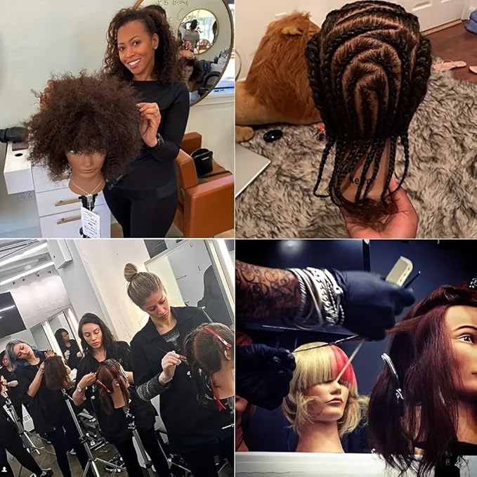 African Kinky-Curly Human Hair Mannequin Head, African Hair Mannequin Head Cosmetology Training Manikin Doll Head Black Mannequin Head for Braiding