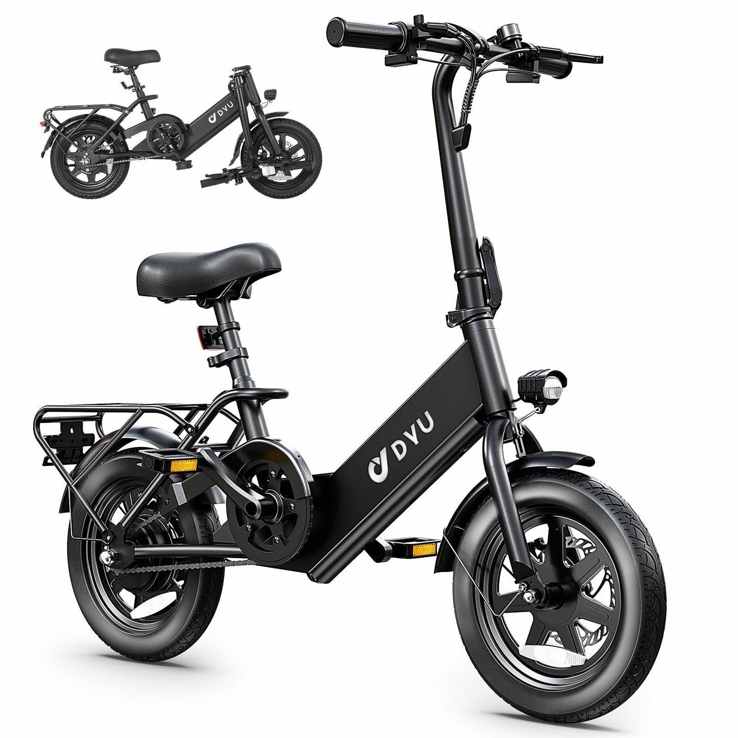 DYU Electric Bike for Adult 350W Motor 36V 7.5Ah Battery,15.5 Mph Folding Electric Bicycles, Dual Disc Brakes 14" Commuter City Mini Ebikes with Pedals for Adults and Teens