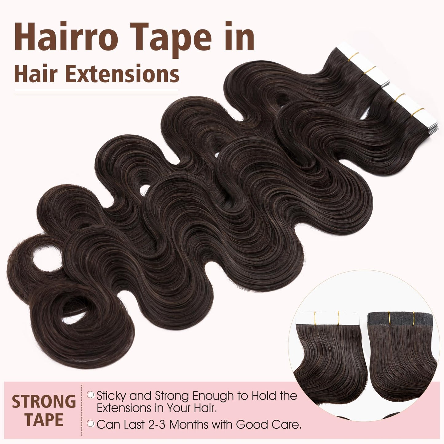 Hairro Tape in Human Hair Extensions Body Wave 24 Inch 20pcs 50g Highlight Long Wavy Seamless Skin Weft Glue in Human Hairpieces