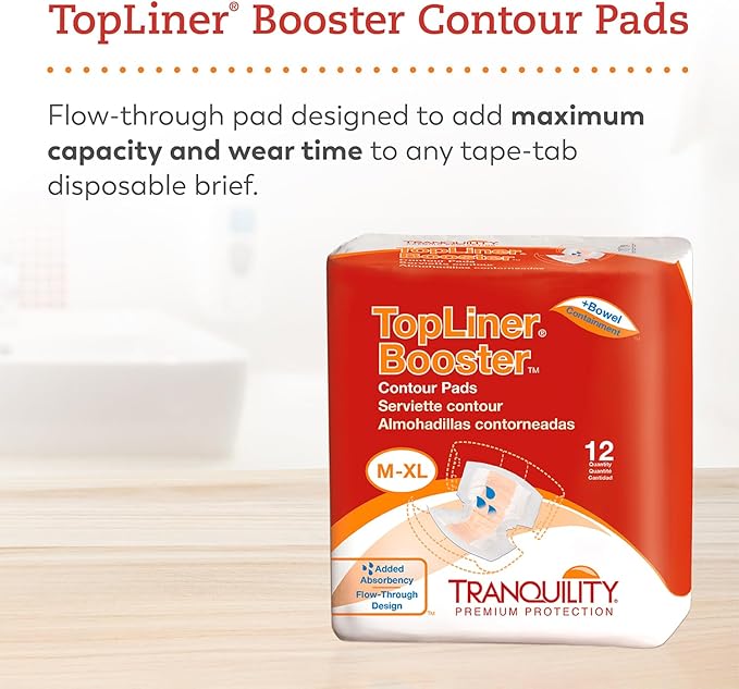 Tranquility TopLiner Disposable Absorbent Booster Contour Pads for Bowel Incontinence - Contour (21.5" x 13.5") - 120 ct