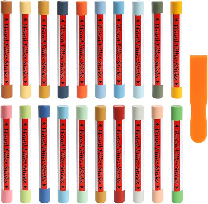 Wood Filler Sticks, 20 Colors Wood Repair Wax Crayons Furniture Markers Touch Up Kit for Repairing Scratches, Dents, Cracks, Holes in Floors and Furniture, Color Series