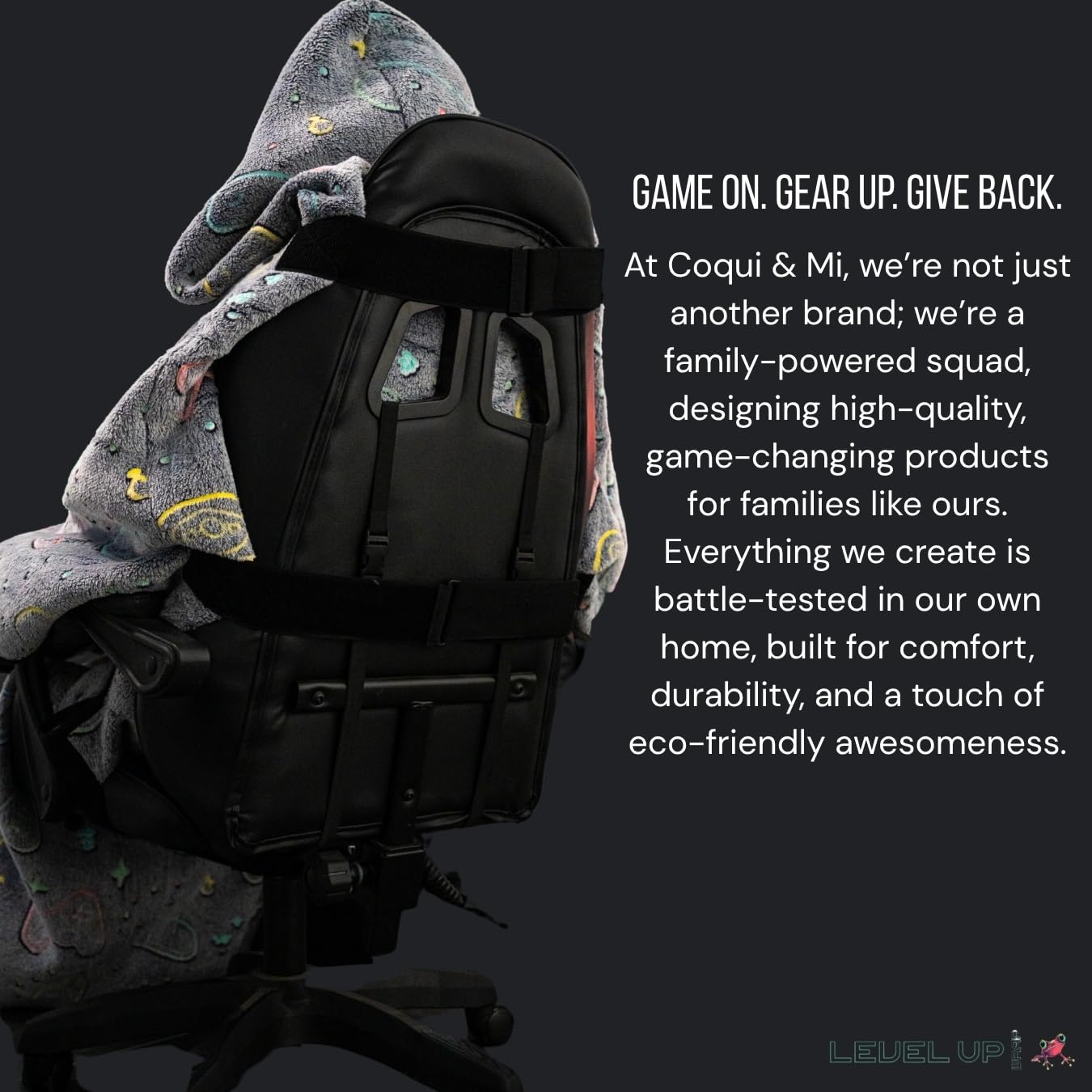 LEVEL UP WRAP® – Glow-in-The-Dark Gaming Chair Blanket with Hood | Cozy, Oversized Fit | Secure Attachment | Easy-Wash, Eco-Friendly Fleece | Gamer Gift | Pattern: Cosmic Controllers