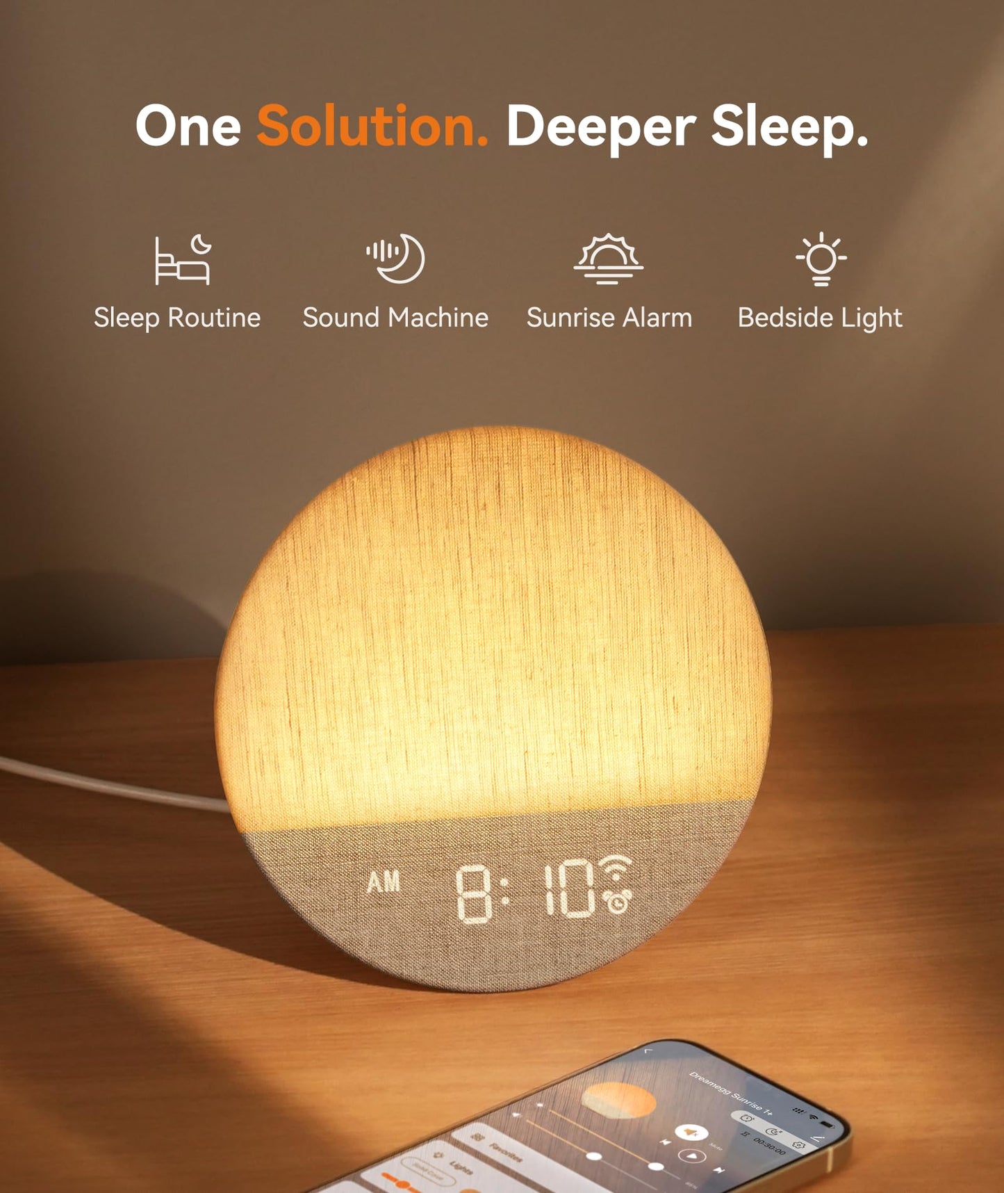Dreamegg Sunrise 1+ Sound Machine, Sunrise Alarm Clock, Night Light, APP Control, Sleep Routines, Favorites Mode, 34 Soothing Sounds, White Noise Sound Machine, Wake Up Light for Bedrooms, Adults