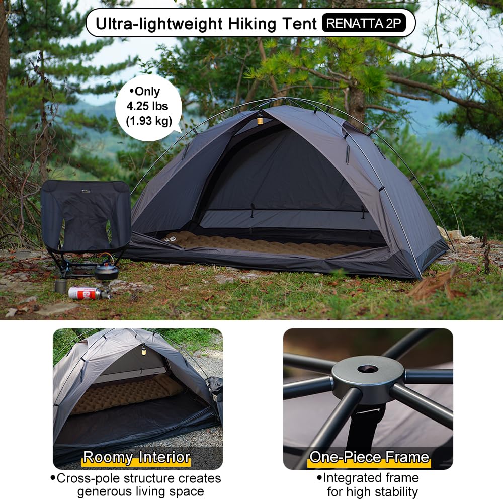 Soomloom Hiking Tent RENATTA 2P Lightweight Spacious Comfortable Camping Windproof Waterproof UV Protection Ventilation Easy Setup 2-Person Camping Shelter