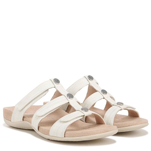 VIONIC Women's Amber Pearl Slides Sandal, White Metallic, 9