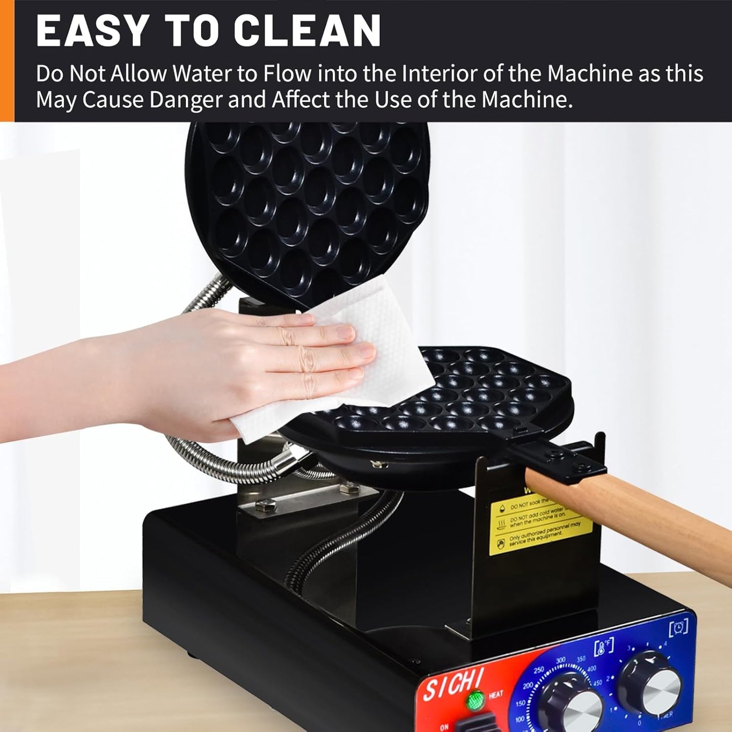 HTTSICHI Bubble Waffle Maker - Commercial Egg Waffle Maker w/Non-stick, Temperature and Timers, 1400W Hong Kong Egg Waffle Iron w/Rotating Baking Pan, Stainless Steel Bubble Waffle Machine Restaurants