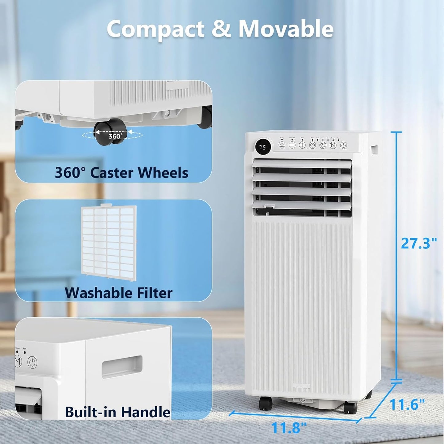 Electactic 10000 BTUs Portable Air Conditioners, 4 in 1 AC Unit Cools 450 Sq.Ft, Air Conditioner Portable with Cool, Fan, Dehumidifier, Auto Drain, 24H Timer/Remote Control/Window Kit