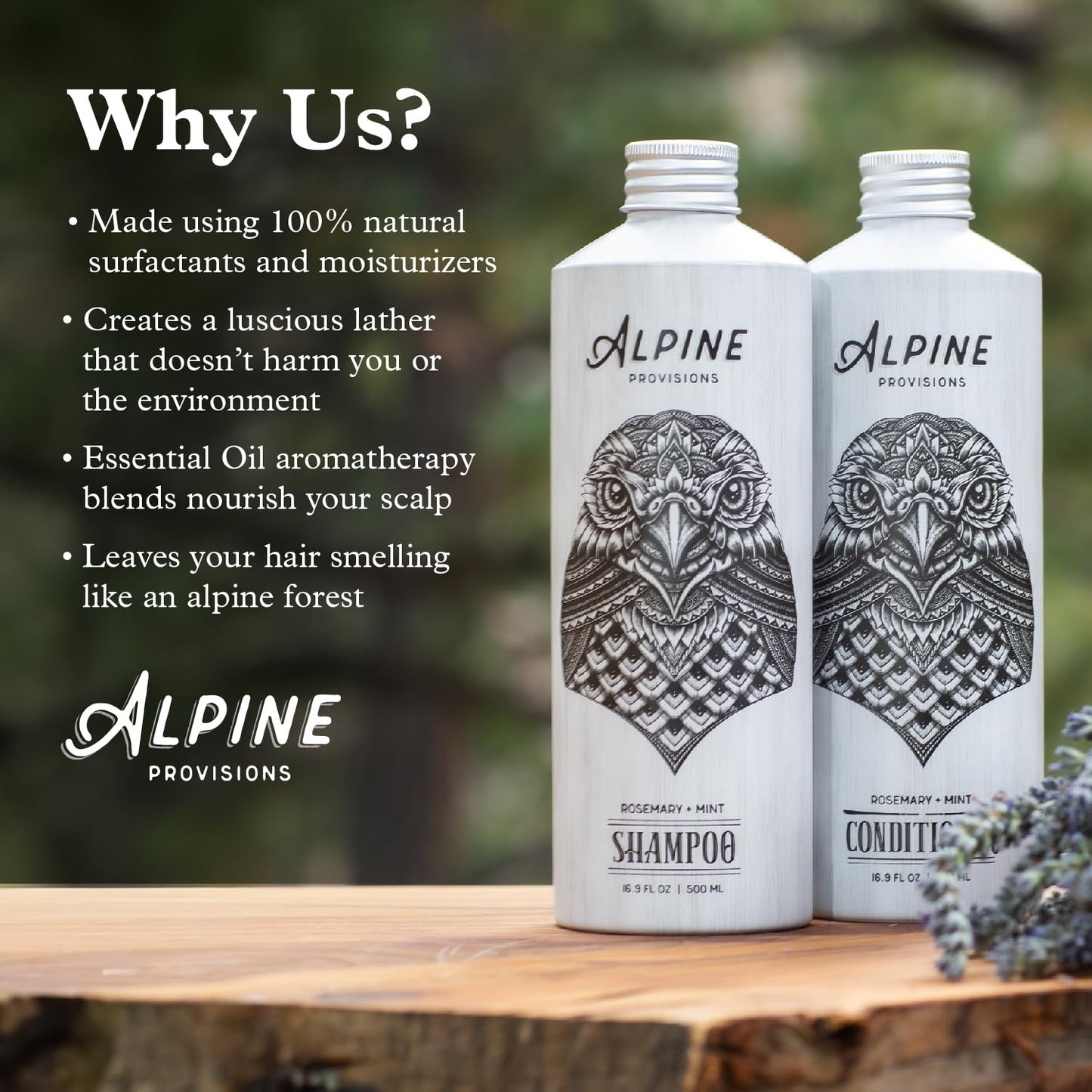 Alpine Provisions Rosemary & Mint Shampoo - Naturally Repair, Cleanse, and Hydrate with Essential Oils, Jojoba, Aloe Vera - Vega