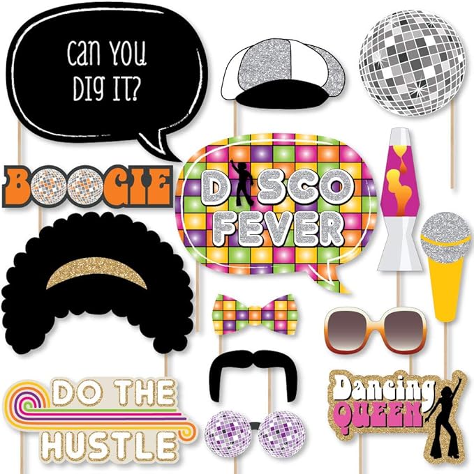 Big Dot of Happiness 70s Disco Party Photo Props Kit - 20 Premium Retro-Style Props, Funky Photo Booth Accessories, 1970s ...