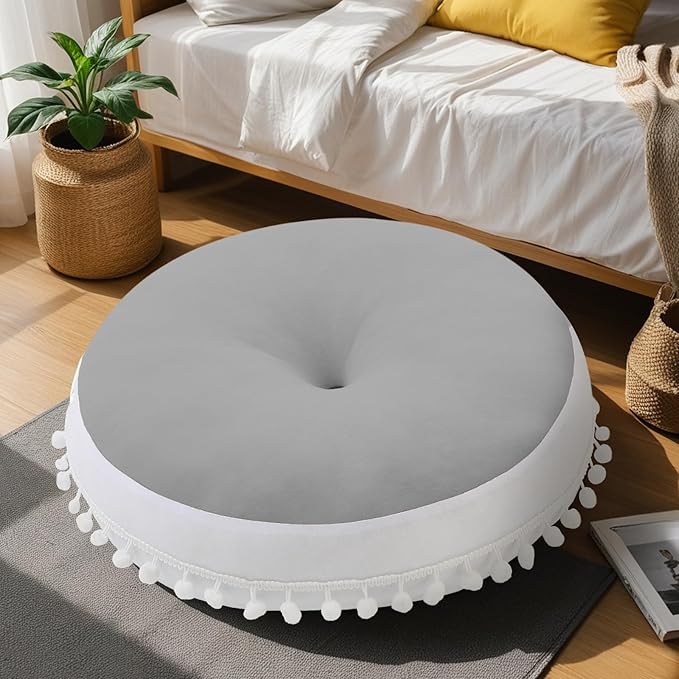 Kishome Large Floor Pillow Kids Round Floor Cushion Seating, 20 inches Big Circle Pillow, Round Floor Pillows Seating for Children, Oversized Mat for Reading Nook Teepee Playroom Nursery, Light Grey