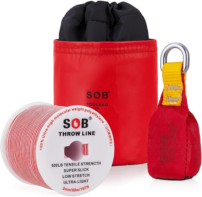 SOB Arborist Throw Line Kit with Slick Rope 197FT, Throw Weight, Reflective Storage Bag, Suit for Tree Cutting,Camping, Tr...
