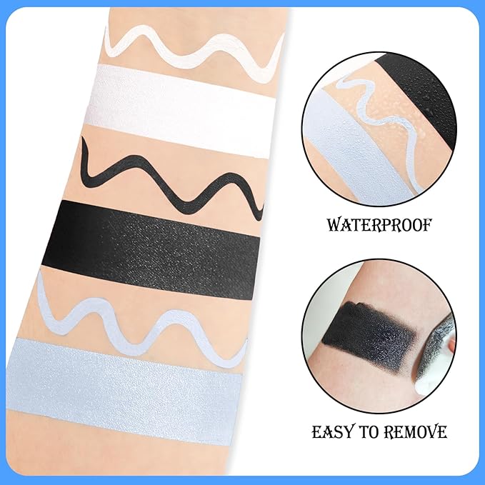 Black White Grey/Gray Face & Body Paint - Blendable Facepaint Foundation with Sponge & Brush for Skin, Professional Halloween Face Make-up Kit for Pale Zombie Skeleton Skull Mime Ghost Goth Costume