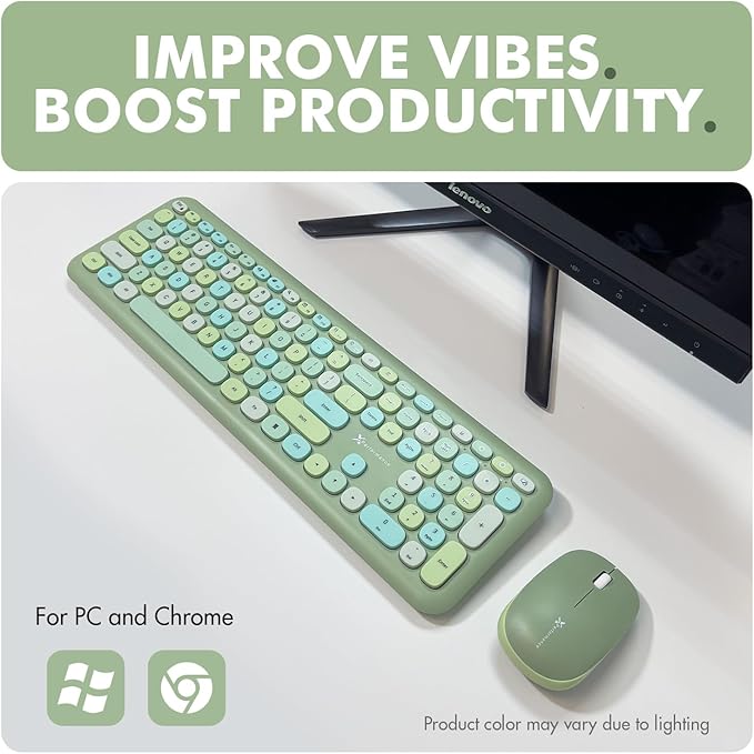 X9 Green Keyboard and Mouse Combo - 2.4G Wireless Connectivity - Transform Your Space with a Cute Wireless Keyboard and Mouse Retro Set - Colorful Keyboard and Mouse - Aesthetic Keyboard