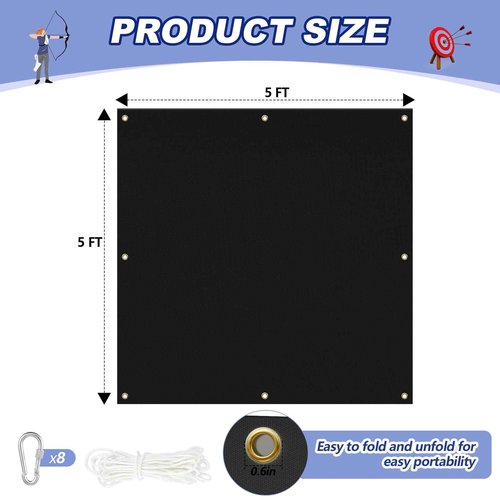 Silipull Archery Backstop Netting Heavy Duty with Rope and Hooks Slingshot Archery Net for Backyard Shooting Accessories(5 ft X 5 ft X 2 Mm, 45 Lbs,Black)