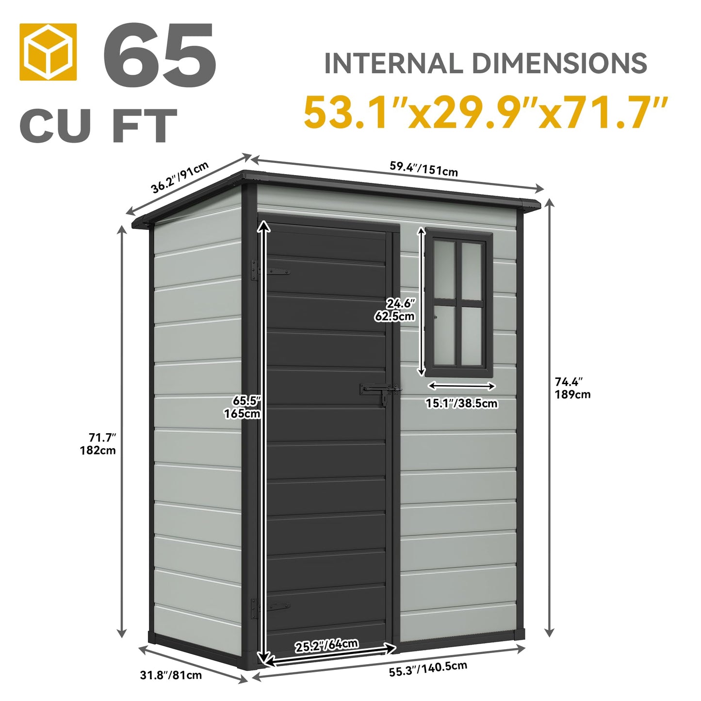 DWVO 5x3 FT Outdoor Storage Shed with Reinforced Floor, All-Weather Resin Storage Shed with Lockable Door & Window, Waterproof Plastic Tool Storage for Garden, Backyard, Patio, Lawn,Blue-Gray+Black