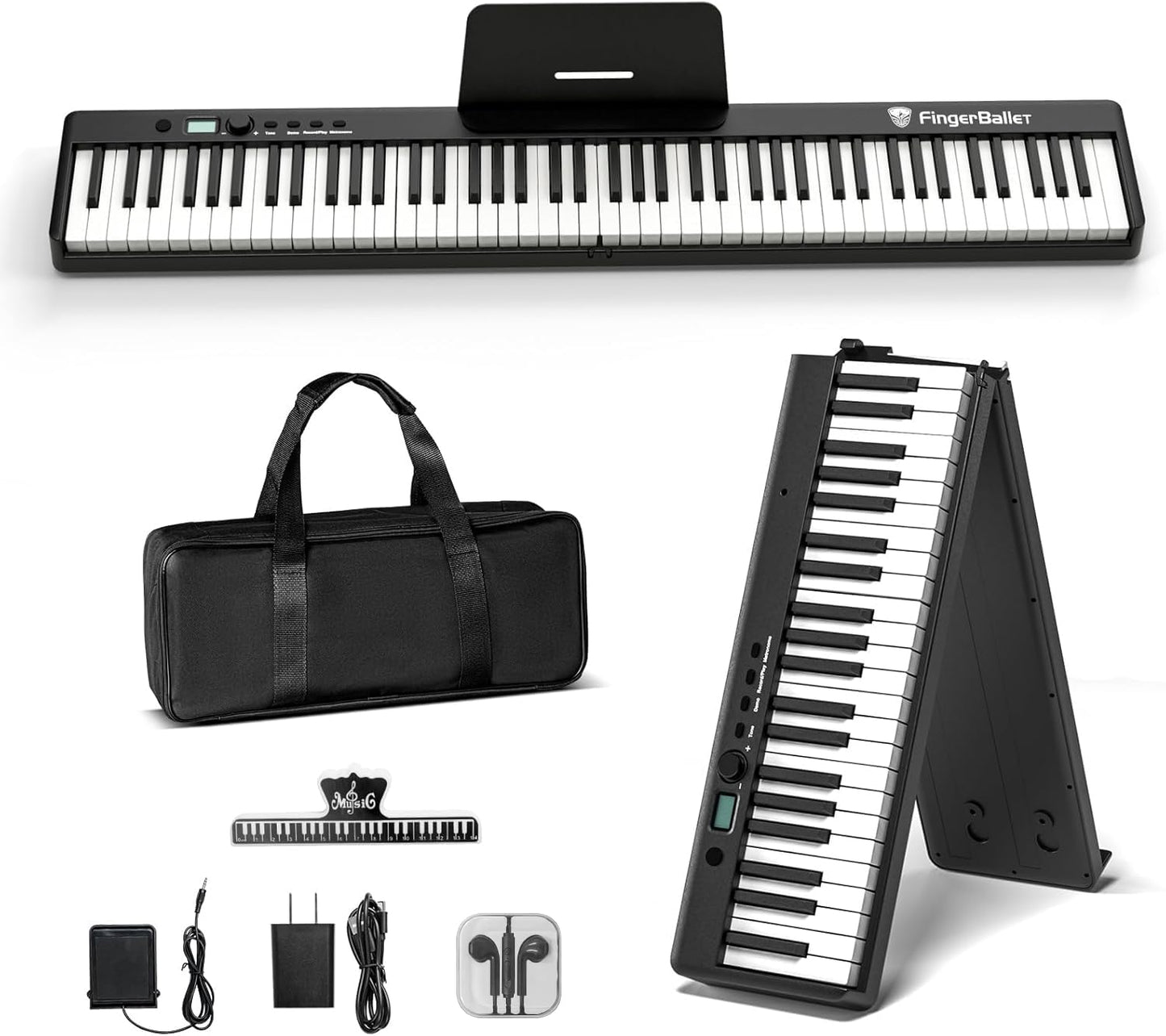 FingerBallet Portable Piano Keyboard, Semi-Weighted Folding Digital Piano 88 Key, Full Size, Wood Grain, Electric Piano Keyboard w/MIDI Bluetooth, Suitable for Adult, Toddler