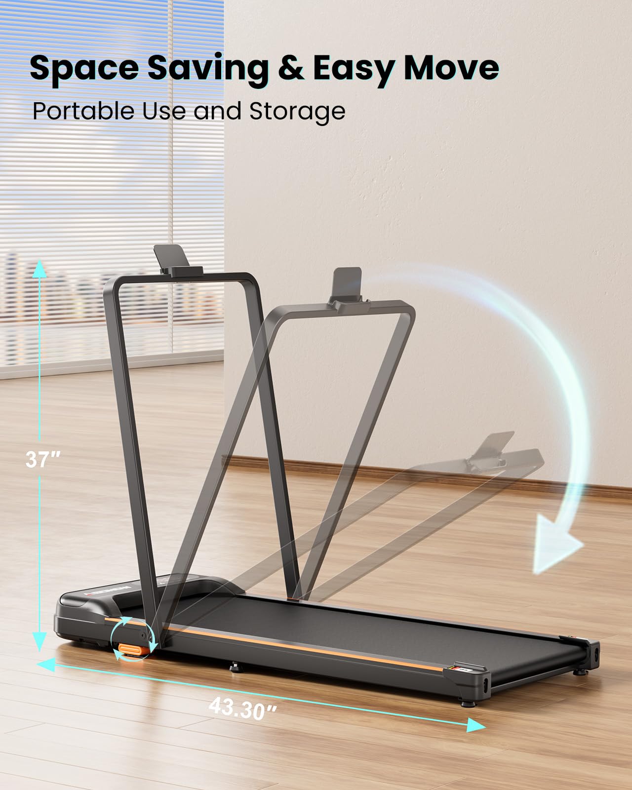 Abonow Portable Walking Pad with Handle Bar for Home & Office, 2 in 1 Under Desk Treadmill with 8% Incline, 2.5HP Small Foldable Compact Treadmills Walking Machine, LED Display, 265 LBS - Black