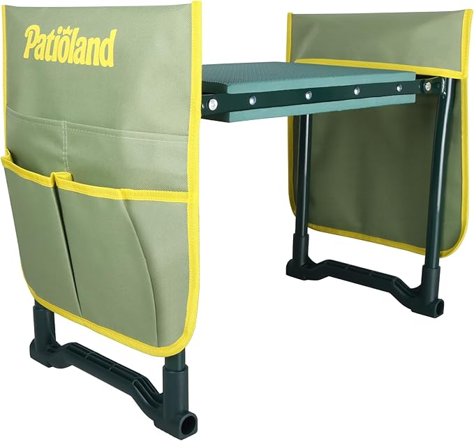 Patioland Garden Kneeler and Seat with 2 Tool Bags, 10.2" Widen Heavy Duty Thicken Soft Kneeling Pad, 2-in-1 Folding Garden Stool, Outdoor Yard Work Seat, Ideal Gardening Gifts for Mom, Women, Grandma
