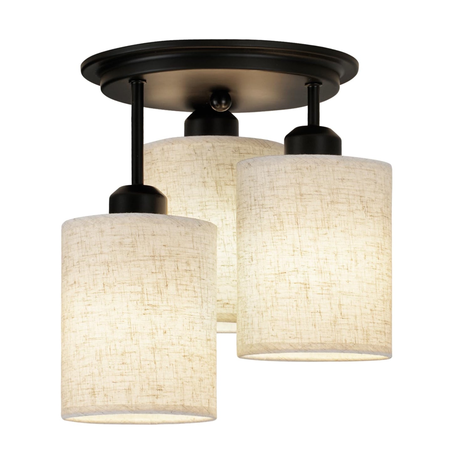 Scyvenra Semi Flush Mount Ceiling Light, 3-Light Close to Ceiling Light Fixtures, Matte Black Kitchen Light Fixtures with Linen Fabric Shade, Hallway Light Fixtures Ceiling Mount for Foyer Entryway