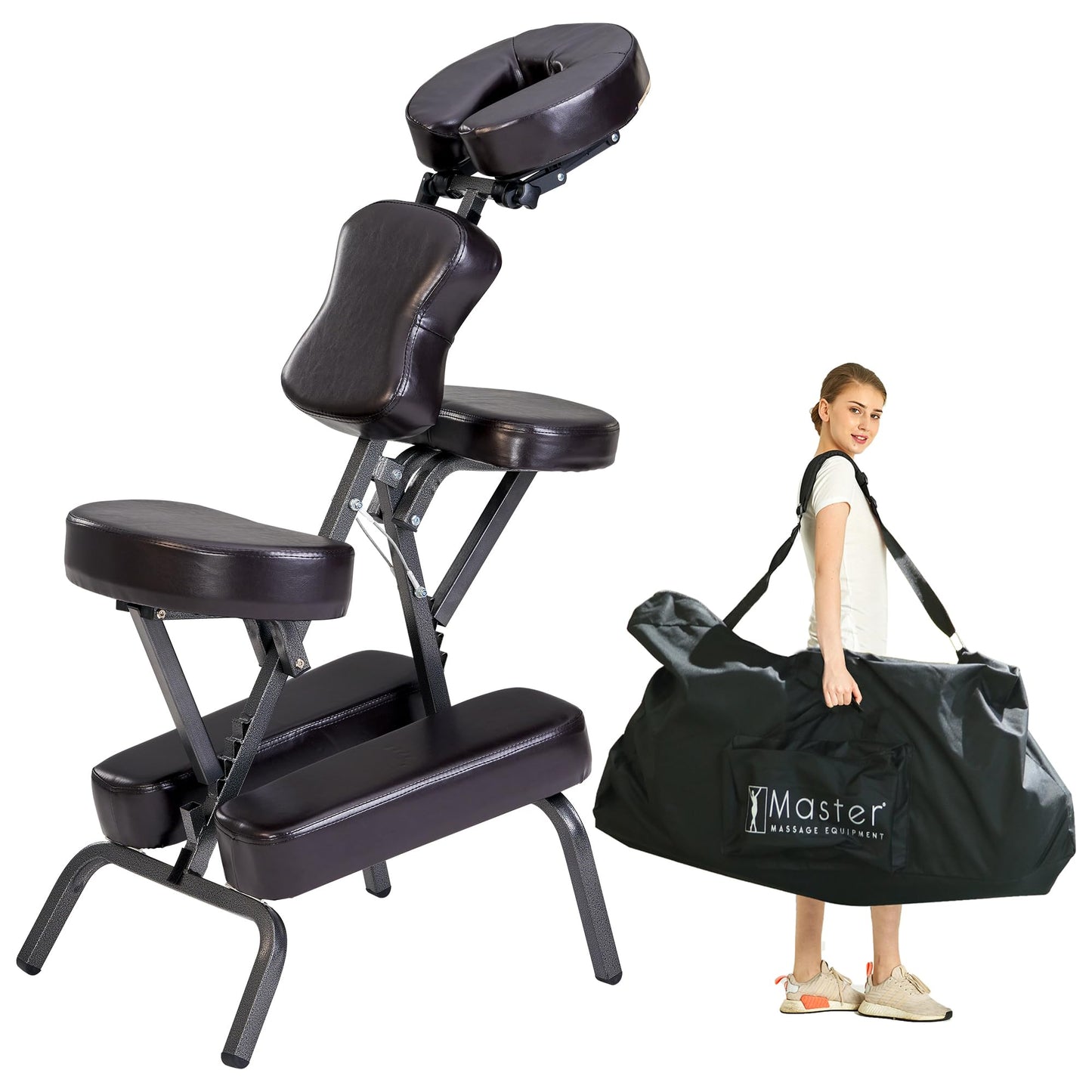 Master Massage Bedford Portable Massage Chair with Face Cradle, Height Adjustable Folding Tattoo Salon SPA Chair with Carrying Case (Coffee)