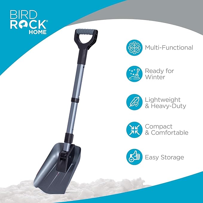 34” Folding Emergency Snow Shovel – Rugged Compact Tool for Car, Snowmobiles, or ATV – Compact Winter Survival Gear - Skiing Camping Mud Avalanche - Collapsible Multifunctional - Grey