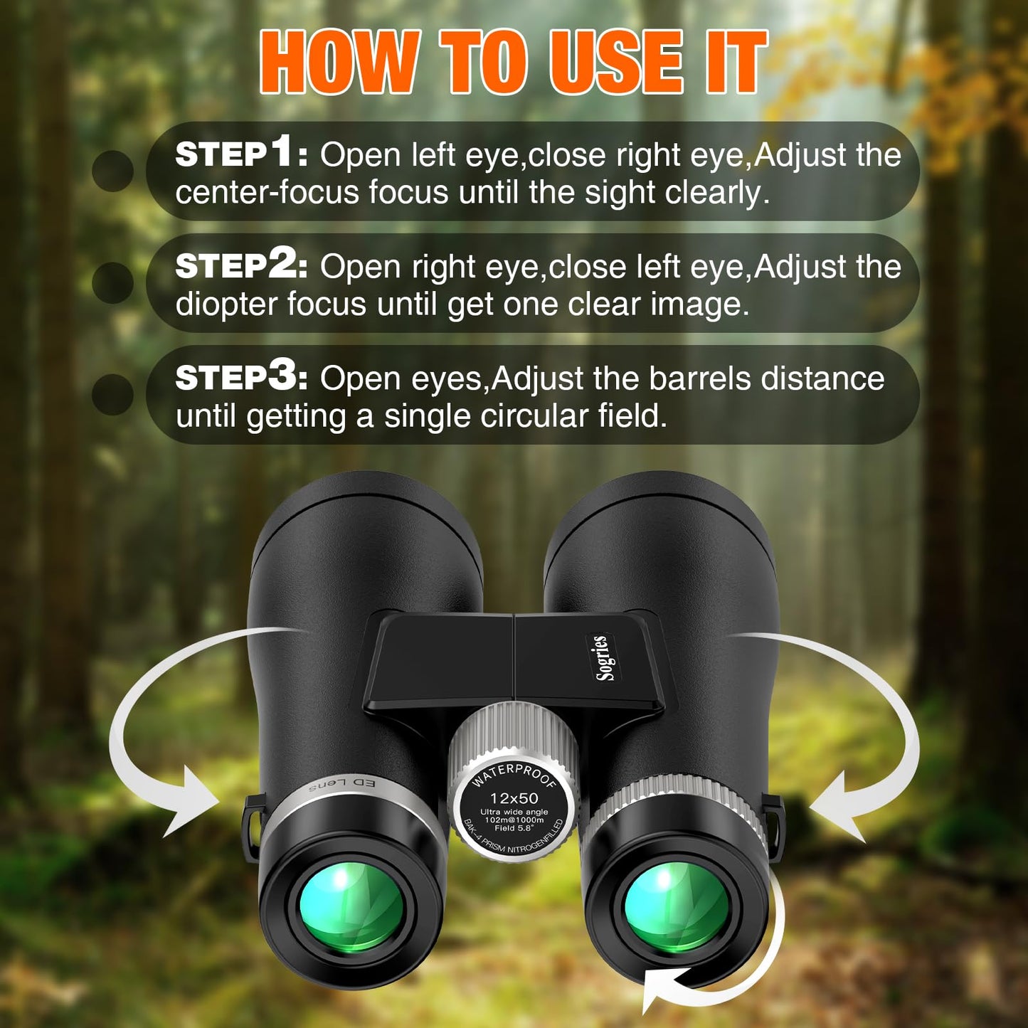 Sogries 12x50 ED Binoculars for Adults High Powered HD Professional Waterproof Optics BAK4 Prism FMC Lens Bird Watching Binoculars for Cruise Ship Travel Hunting Birding Concerts Stargazing Long Range