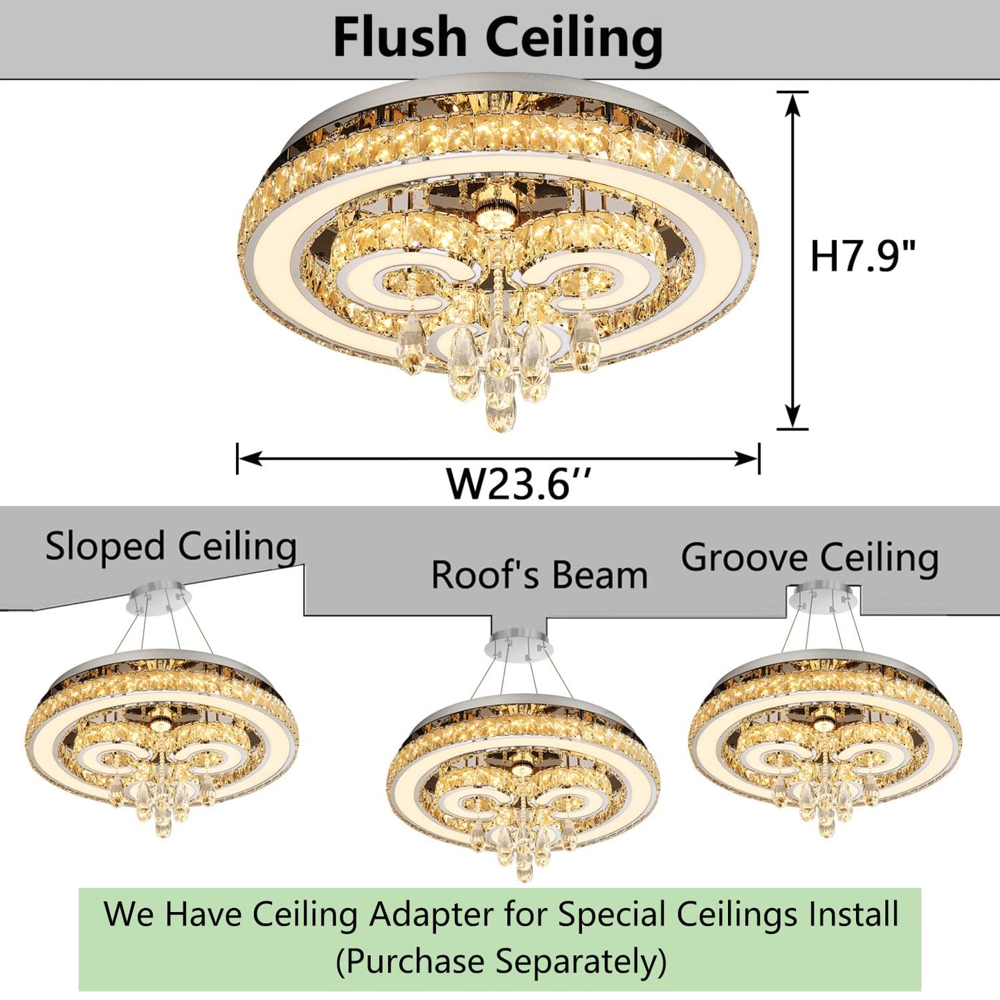 HAIXIANG Modern Glam Chandelier LED Crystal Light Interior Luxury Ceiling Chandeliers Remote Dimmable Lights Fixture 24 Inches Silver Light