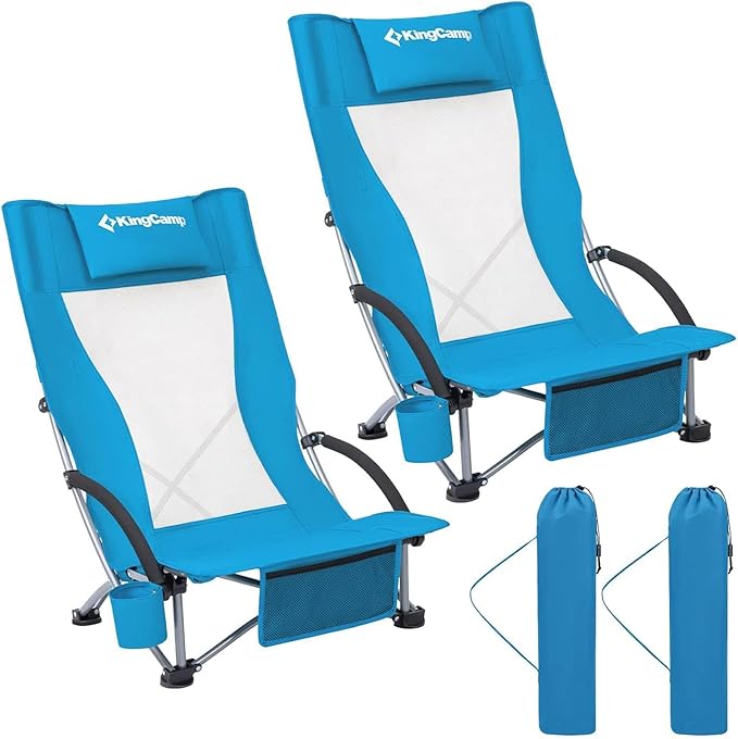 KingCamp Low Beach Chairs, Folding Portable Chair for Adults Lightweight Extra Wide Seat 300lbs Heavy Duty Oversized Backp...