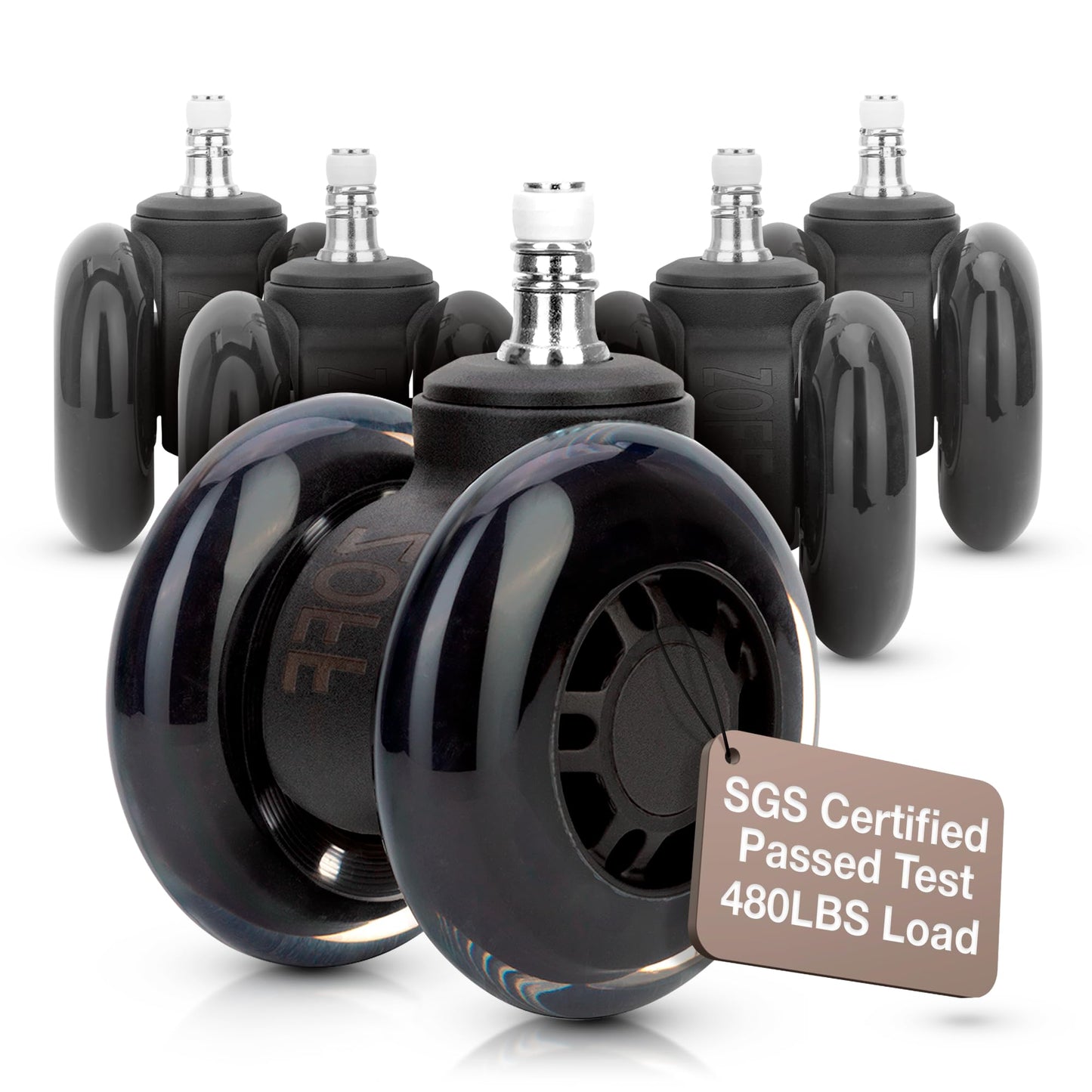 ZOFF Double Rollerblade Office Chair Wheels - 3 inch - Replacement Rubber Chair Casters - Smooth & Quiet Rolling - Easy Installation - Safe for Hardwood Floors & Carpet - Universal Fit - Set of 5