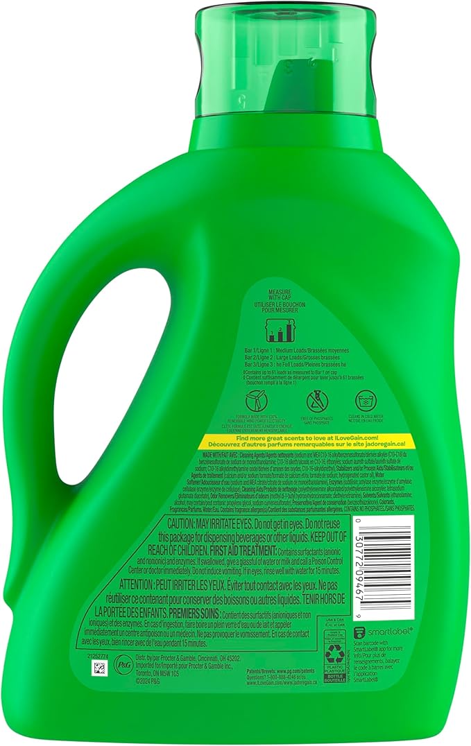 Gain + Odor Defense Liquid Laundry Detergent, Super Fresh Blast Scent, 107 Loads, HE Compatible