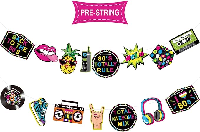 Blulu 80s Party Decorations, 80s Theme Birthday Party Supplies Banners Door Cover Photo Booth Props Hip Hop Backdrop Table...