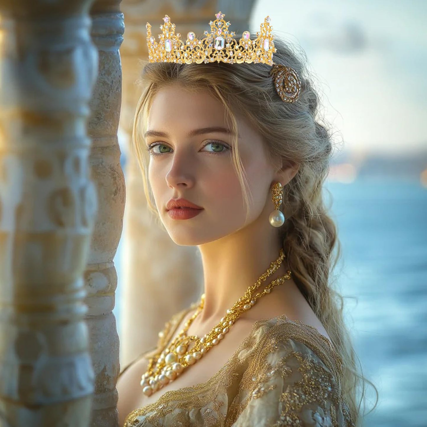 Didder Gold AB Rhinestone Princess Crown Birthday Tiara Prom Queen Tiaras and Crowns for Women and Girls Halloween Costume Headpiece Hair Accessories