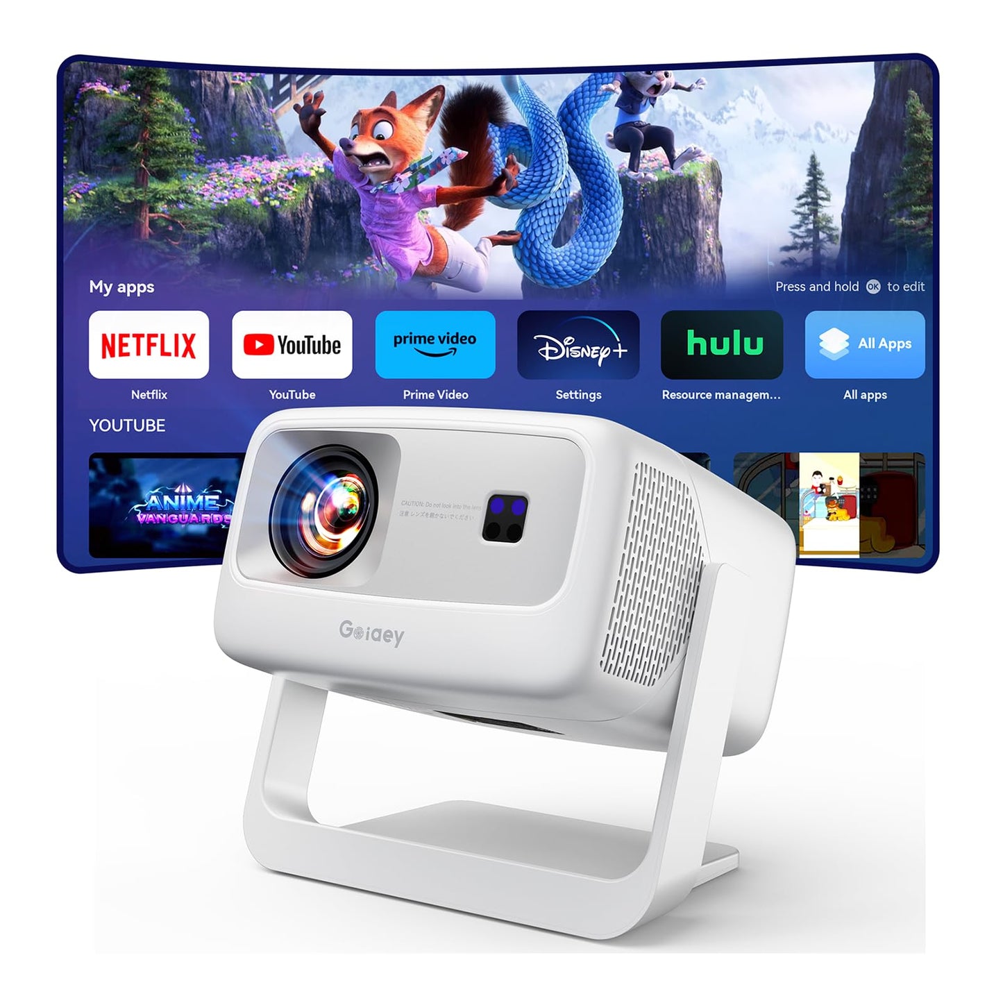 [3500-Ultra Bright/Official Apps Downloads/65W Dolby Audio/4K Support] Smart Outdoor Projector with WiFi and Bluetooth, Auto Focus, All-in-One Streaming Apps Proyector, 2026 Upgraded from Grey Model