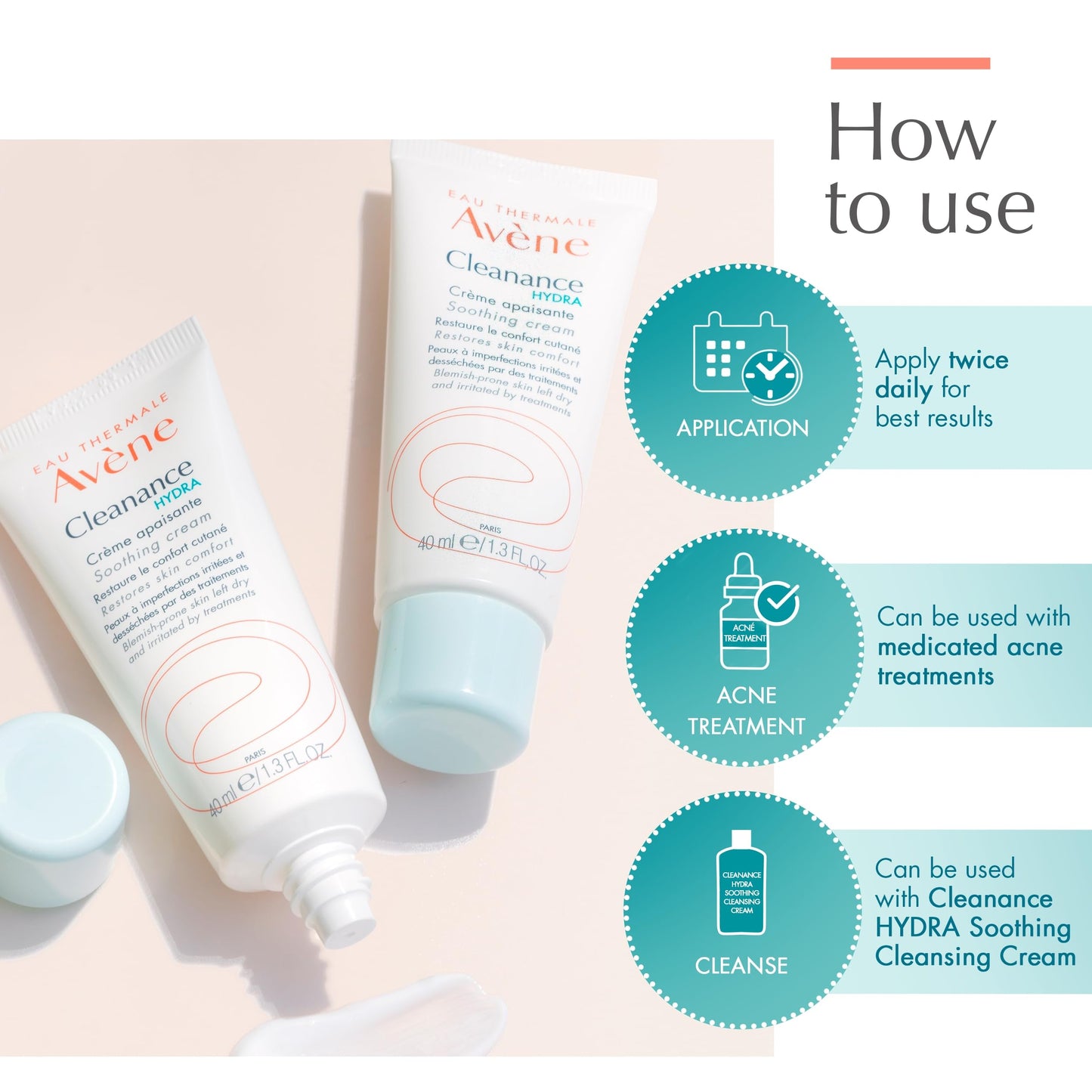 Avne Cleanance HYDRA Soothing Cream, Rich Moisturizer, Adjunctive Care for Drying Acne Treatments, 1.3 oz.